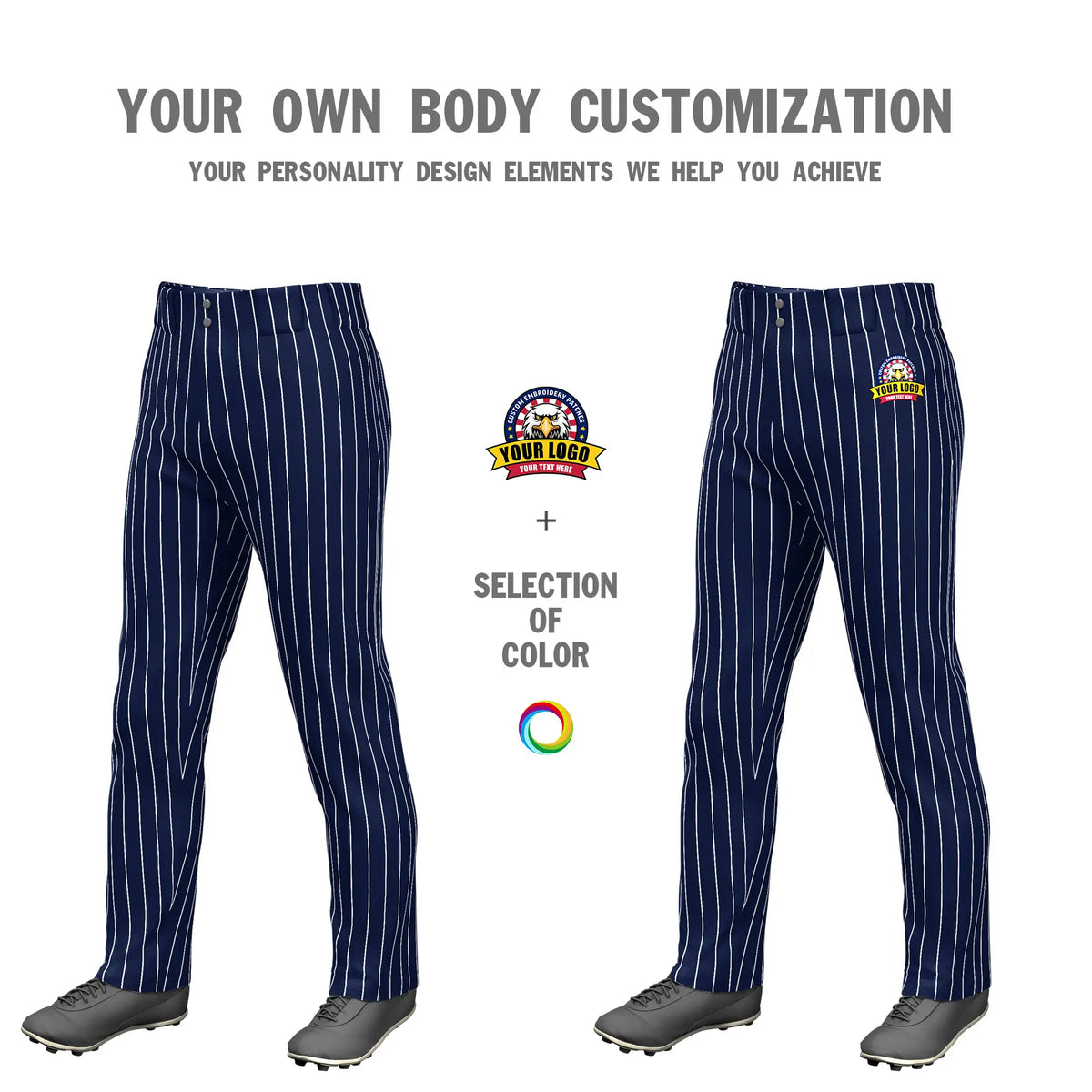 Custom Navy White Pinstripe Fit Stretch Practice Loose-fit Baseball Pants
