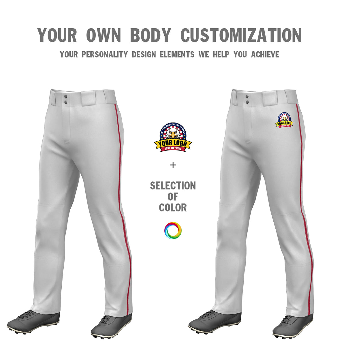 Custom Gray Red Classic Fit Stretch Practice Loose-fit Baseball Pants
