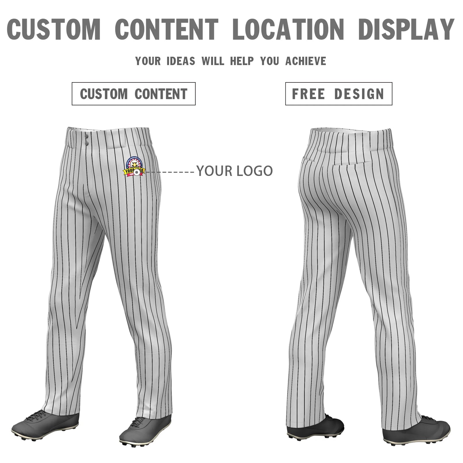 Custom Gray Black Pinstripe Fit Stretch Practice Loose-fit Baseball Pants