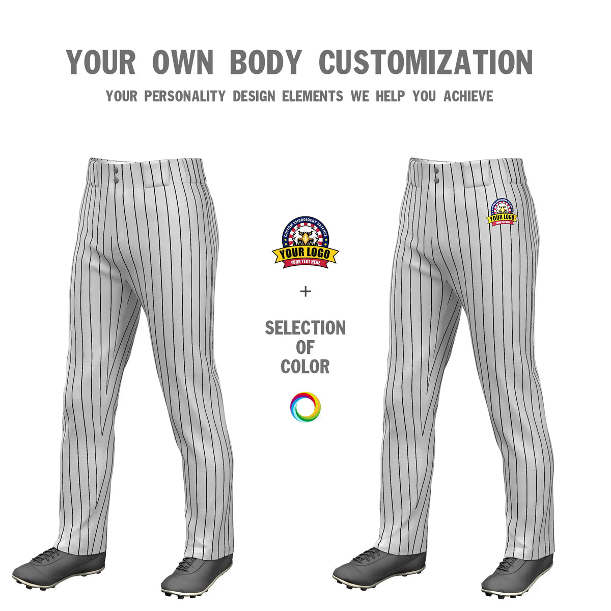 Custom Gray Black Pinstripe Fit Stretch Practice Loose-fit Baseball Pants