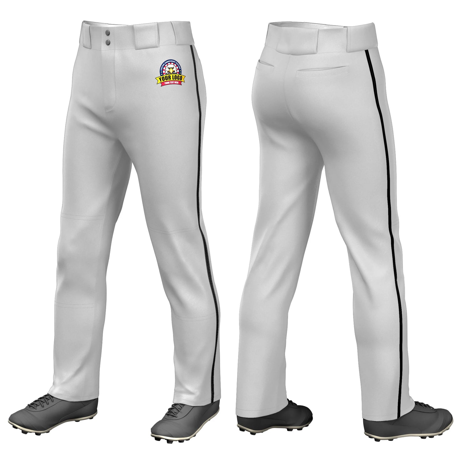 Custom Gray Black Classic Fit Stretch Practice Loose-fit Baseball Pants