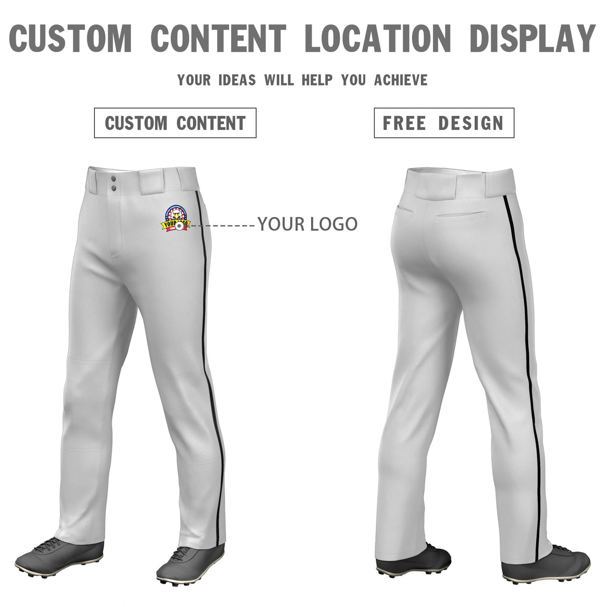 Custom Gray Black Classic Fit Stretch Practice Loose-fit Baseball Pants