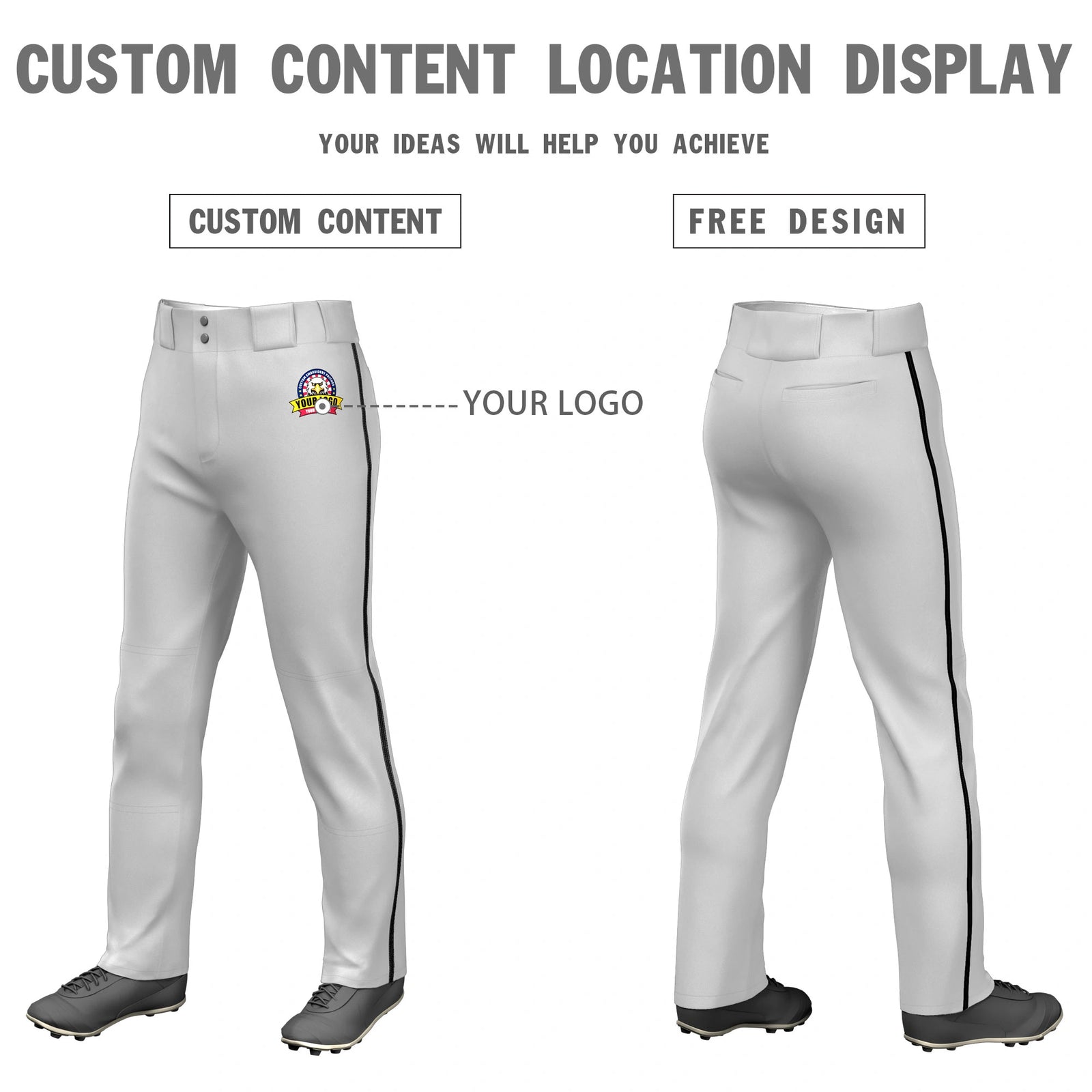 Custom Gray Black Classic Fit Stretch Practice Loose-fit Baseball Pants