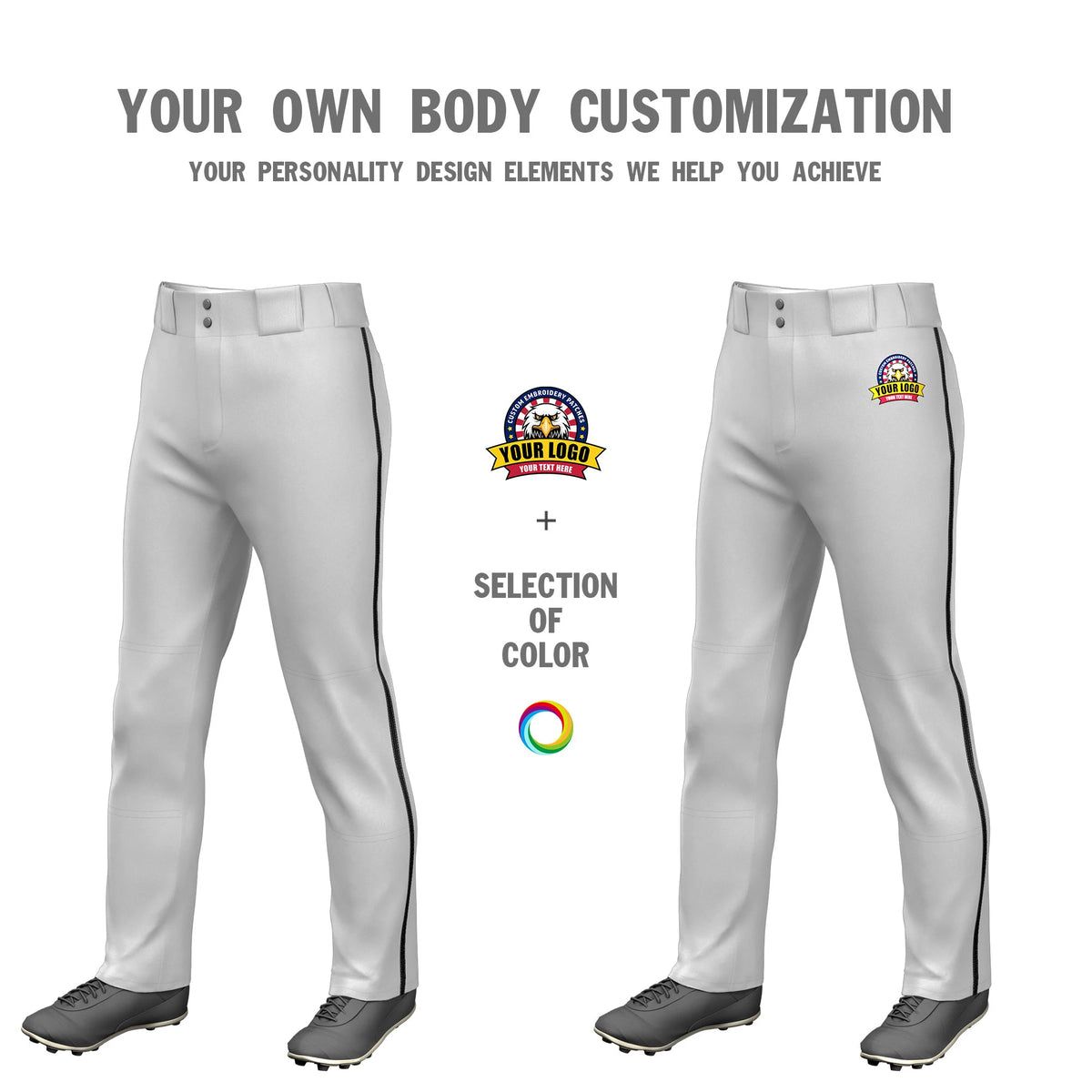 Custom Gray Black Classic Fit Stretch Practice Loose-fit Baseball Pants