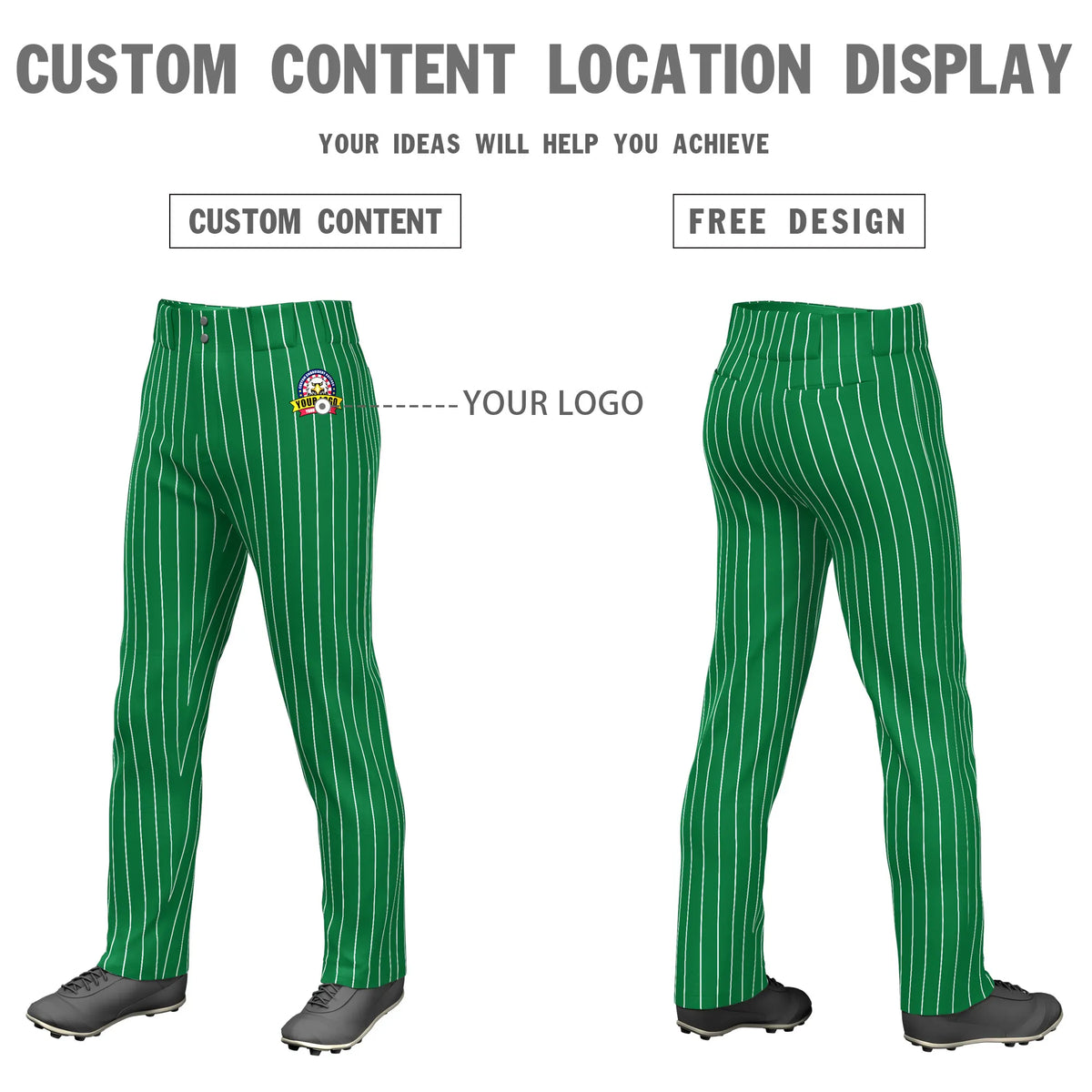 Custom Kelly Green White Pinstripe Fit Stretch Practice Loose-fit Baseball Pants