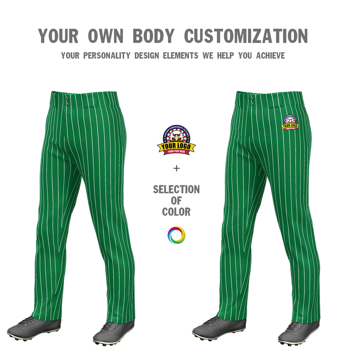 Custom Kelly Green White Pinstripe Fit Stretch Practice Loose-fit Baseball Pants