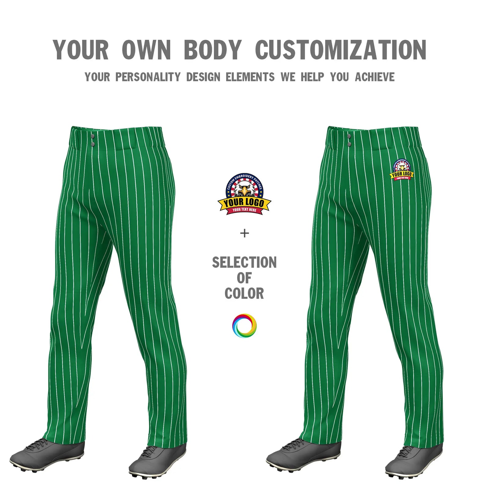 Custom Kelly Green White Pinstripe Fit Stretch Practice Loose-fit Baseball Pants