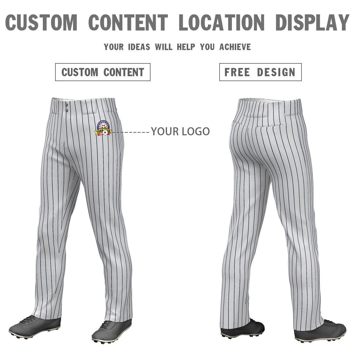 Custom Gray Navy Pinstripe Fit Stretch Practice Loose-fit Baseball Pants