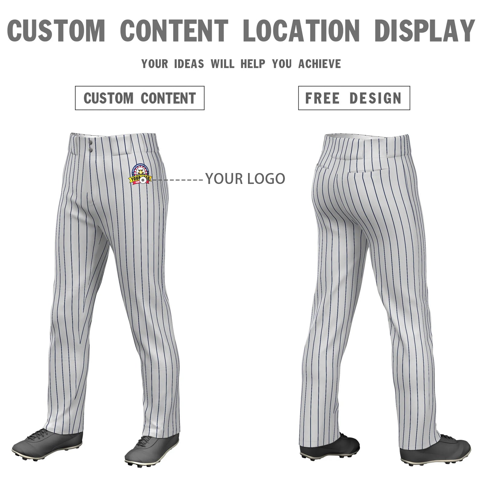Custom Gray Navy Pinstripe Fit Stretch Practice Loose-fit Baseball Pants