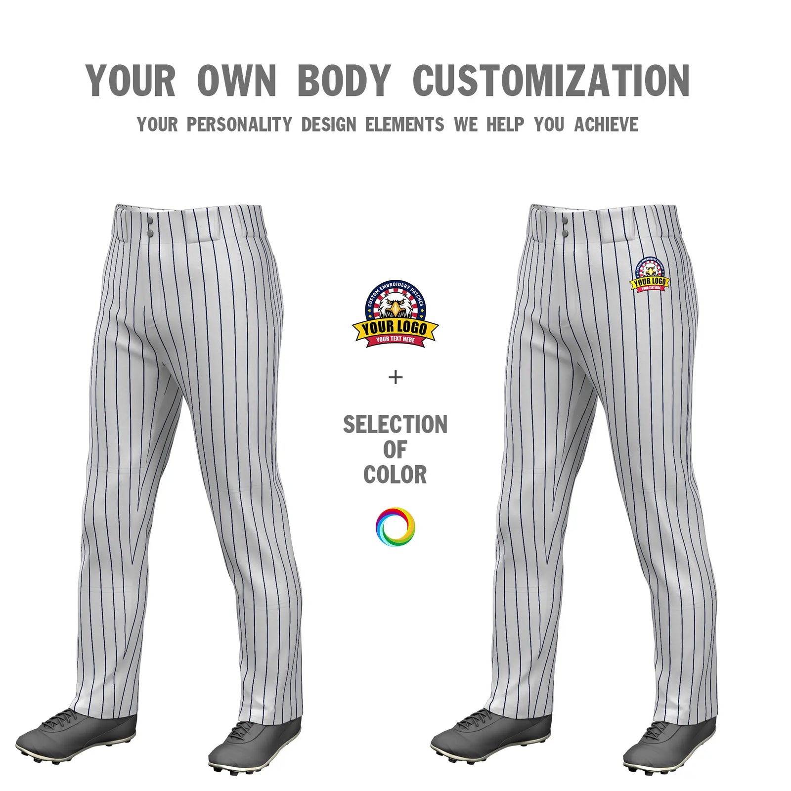 Custom Gray Navy Pinstripe Fit Stretch Practice Loose-fit Baseball Pants