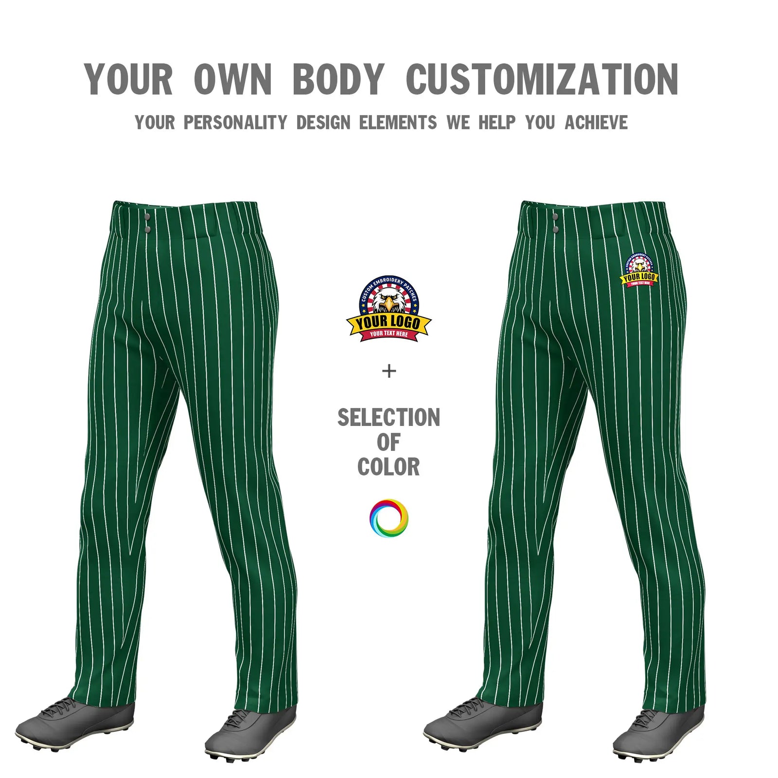 Custom Green White Pinstripe Fit Stretch Practice Loose-fit Baseball Pants