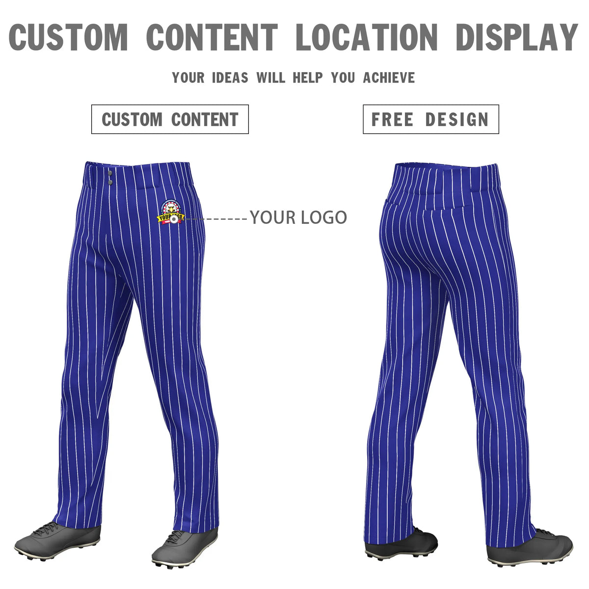 Custom Royal Blue White Pinstripe Fit Stretch Practice Loose-fit Baseball Pants