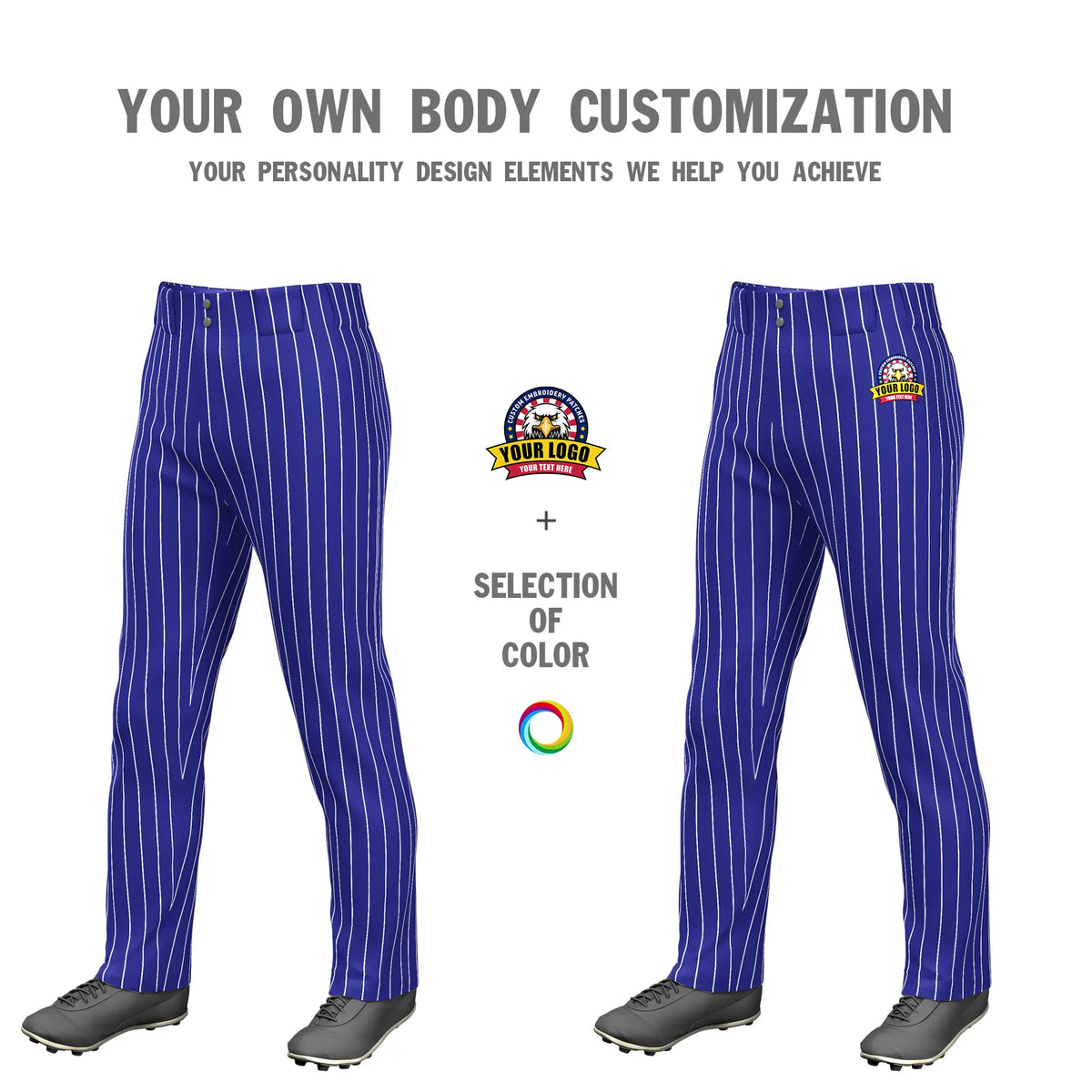 Custom Royal Blue White Pinstripe Fit Stretch Practice Loose-fit Baseball Pants
