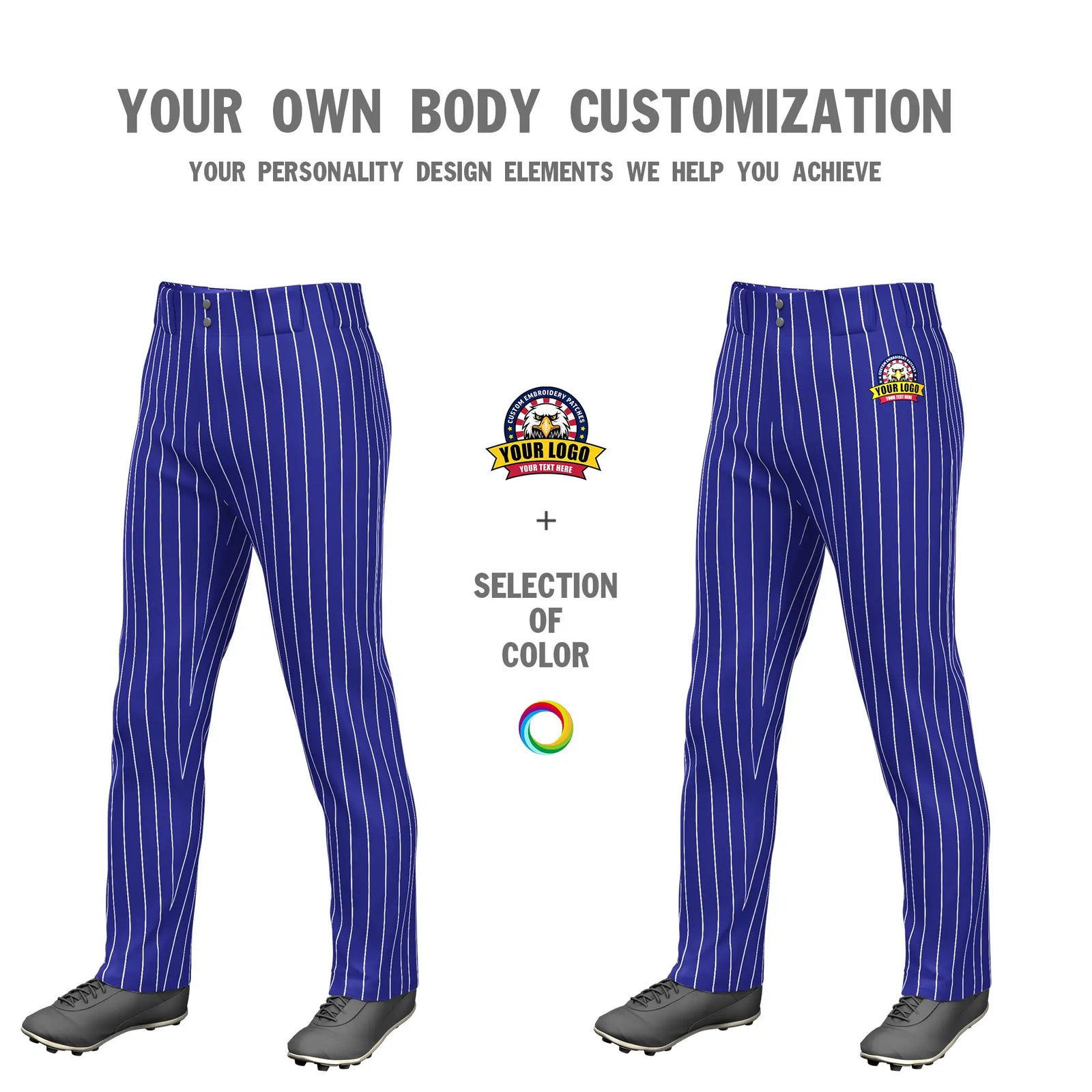 Custom Royal Blue White Pinstripe Fit Stretch Practice Loose-fit Baseball Pants