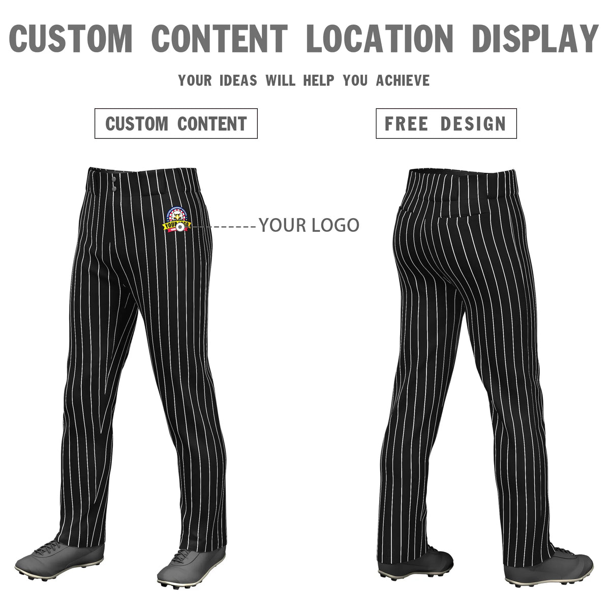 Custom Black White Pinstripe Fit Stretch Practice Loose-fit Baseball Pants