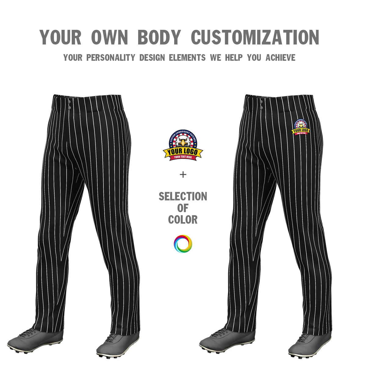 Custom Black White Pinstripe Fit Stretch Practice Loose-fit Baseball Pants