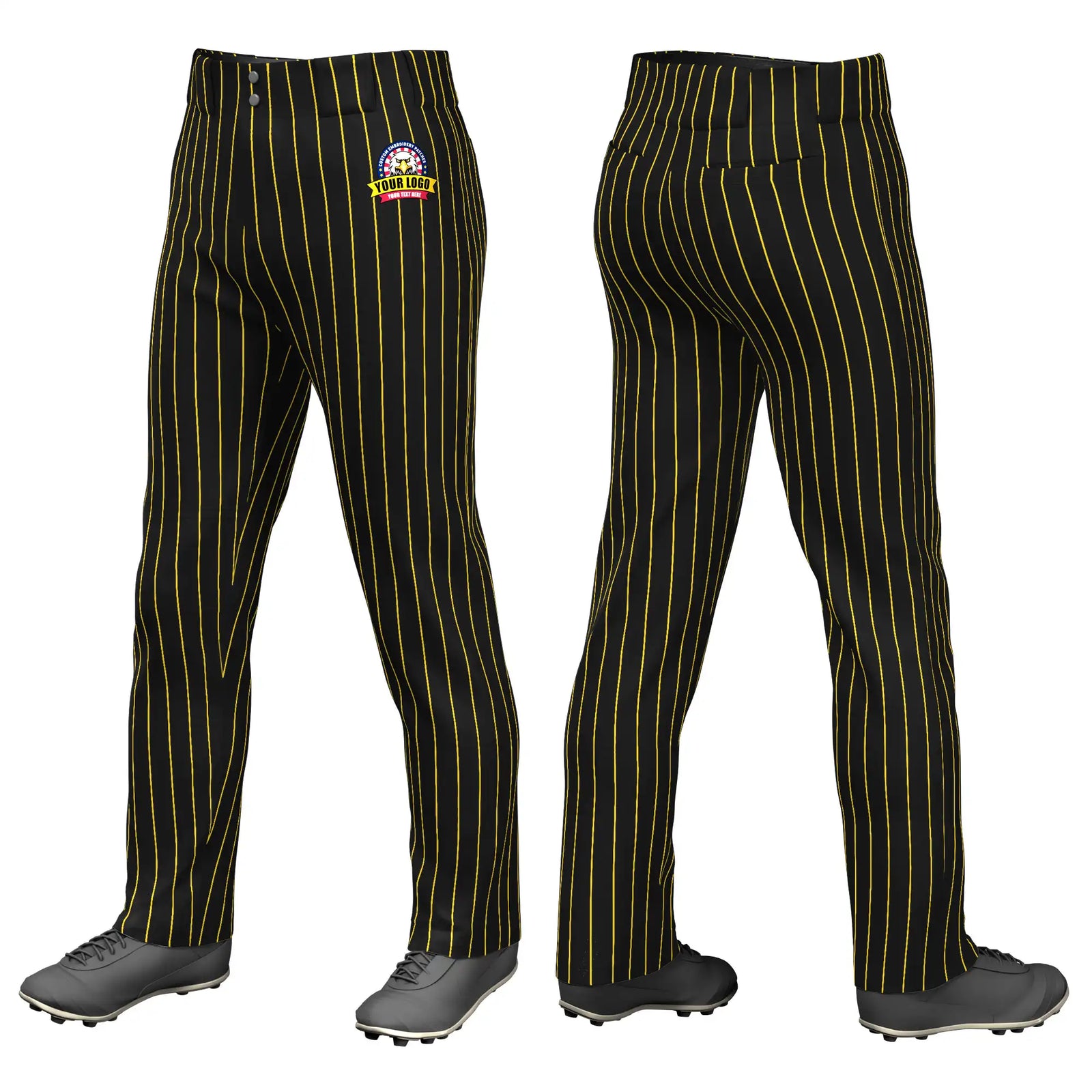 Custom Black Gold-1 Pinstripe Fit Stretch Practice Loose-fit Baseball Pants