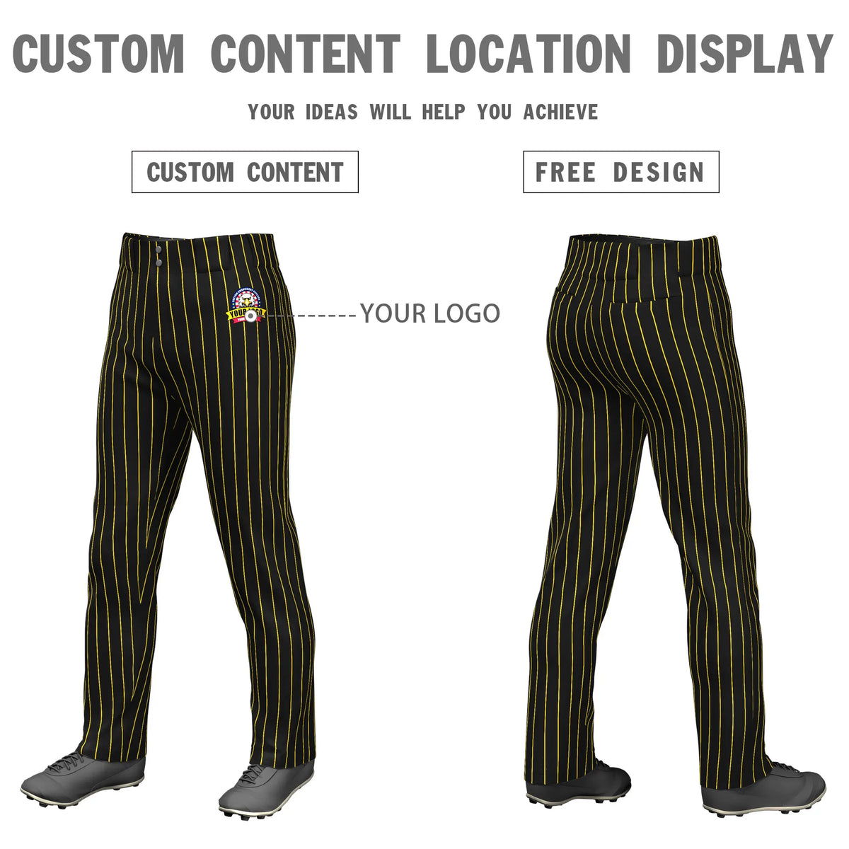 Custom Black Gold-1 Pinstripe Fit Stretch Practice Loose-fit Baseball Pants
