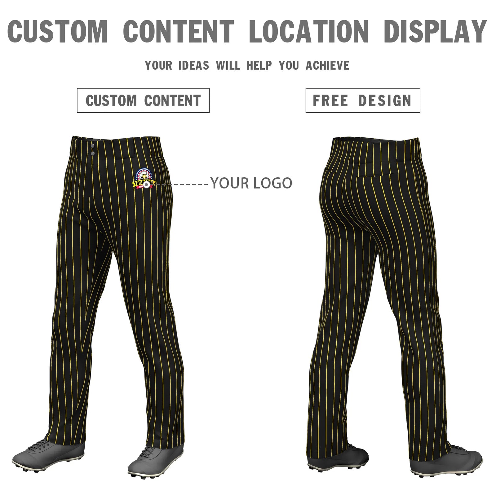 Custom Black Gold-1 Pinstripe Fit Stretch Practice Loose-fit Baseball Pants