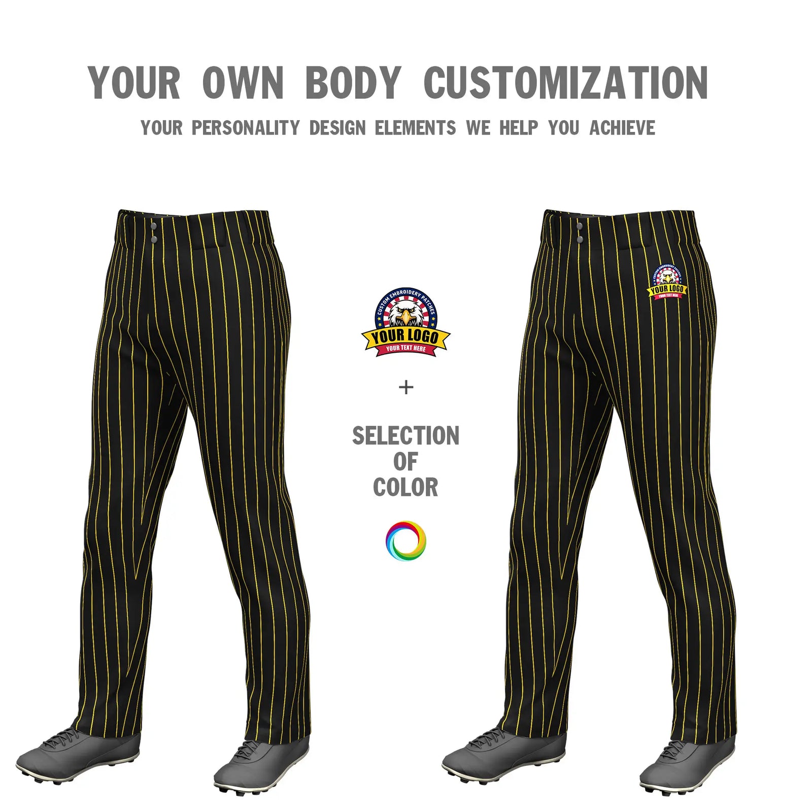Custom Black Gold-1 Pinstripe Fit Stretch Practice Loose-fit Baseball Pants