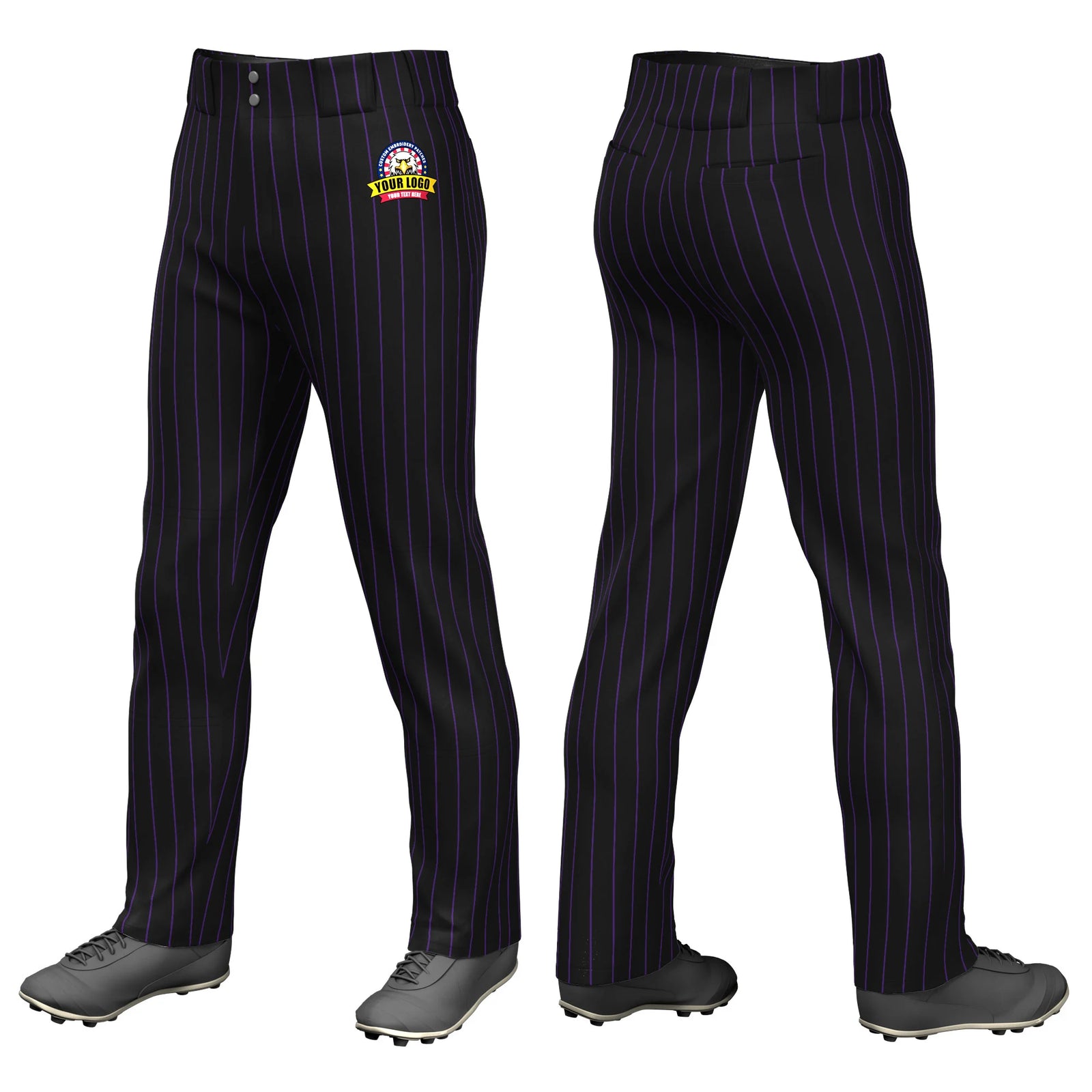 Custom Black Purple Classic Fit Stretch Practice Loose-fit Baseball Pants