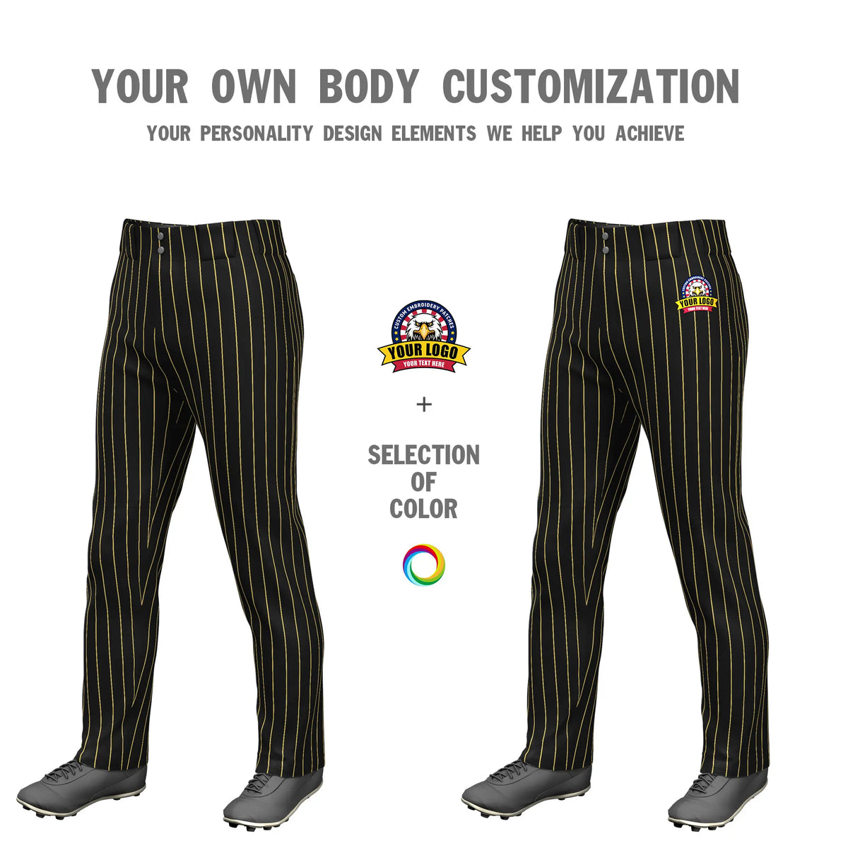 Custom Black Old Gold Pinstripe Fit Stretch Practice Loose-fit Baseball Pants