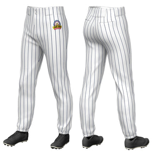 Pantalones de béisbol elásticos de práctica con rayas blancas y azul marino personalizados