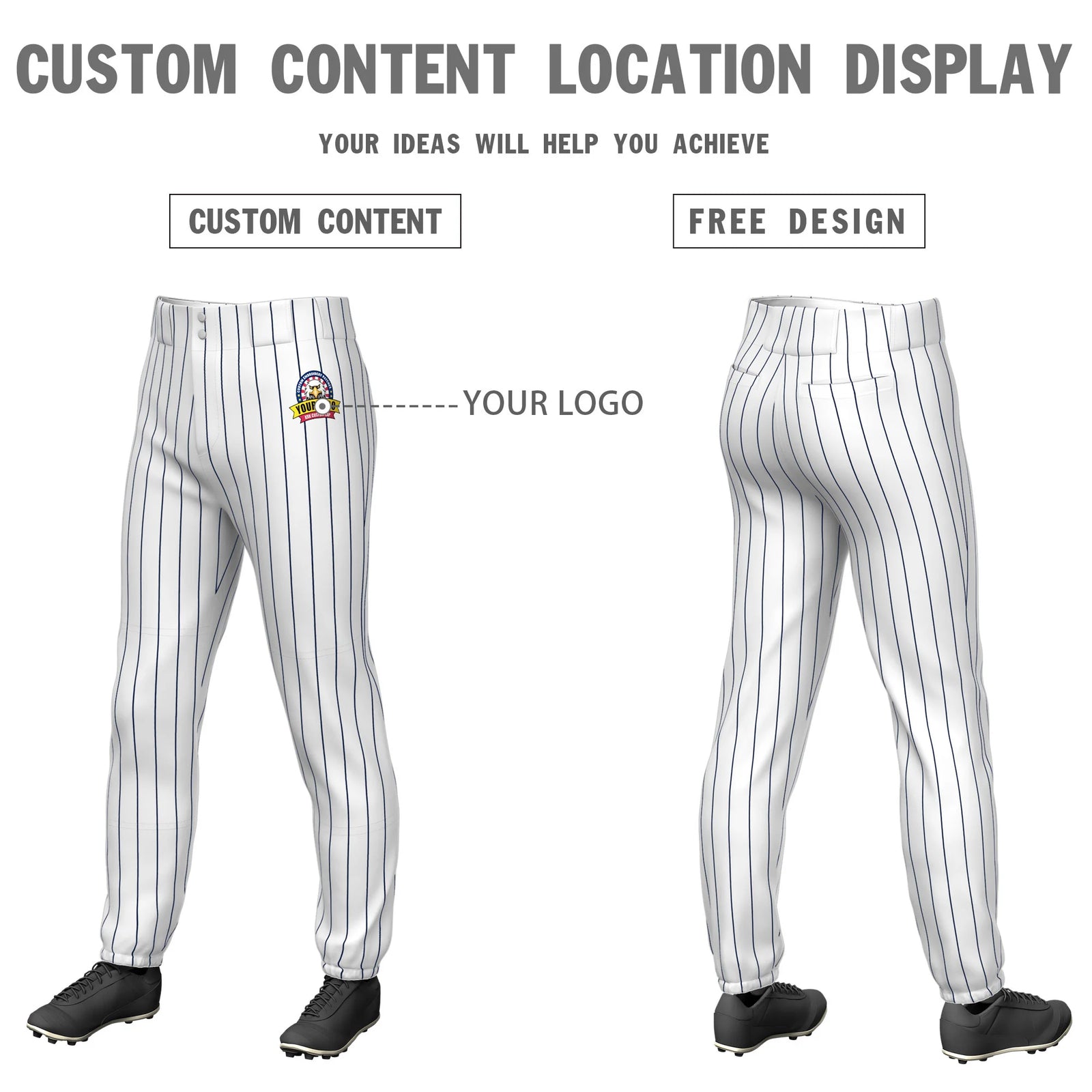 Custom White Navy Pinstripe Fit Stretch Practice Pull-up Baseball Pant