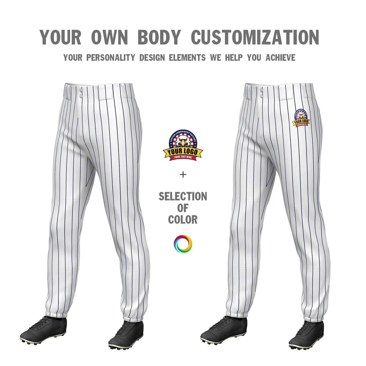 Custom White Navy Pinstripe Fit Stretch Practice Pull-up Baseball Pant