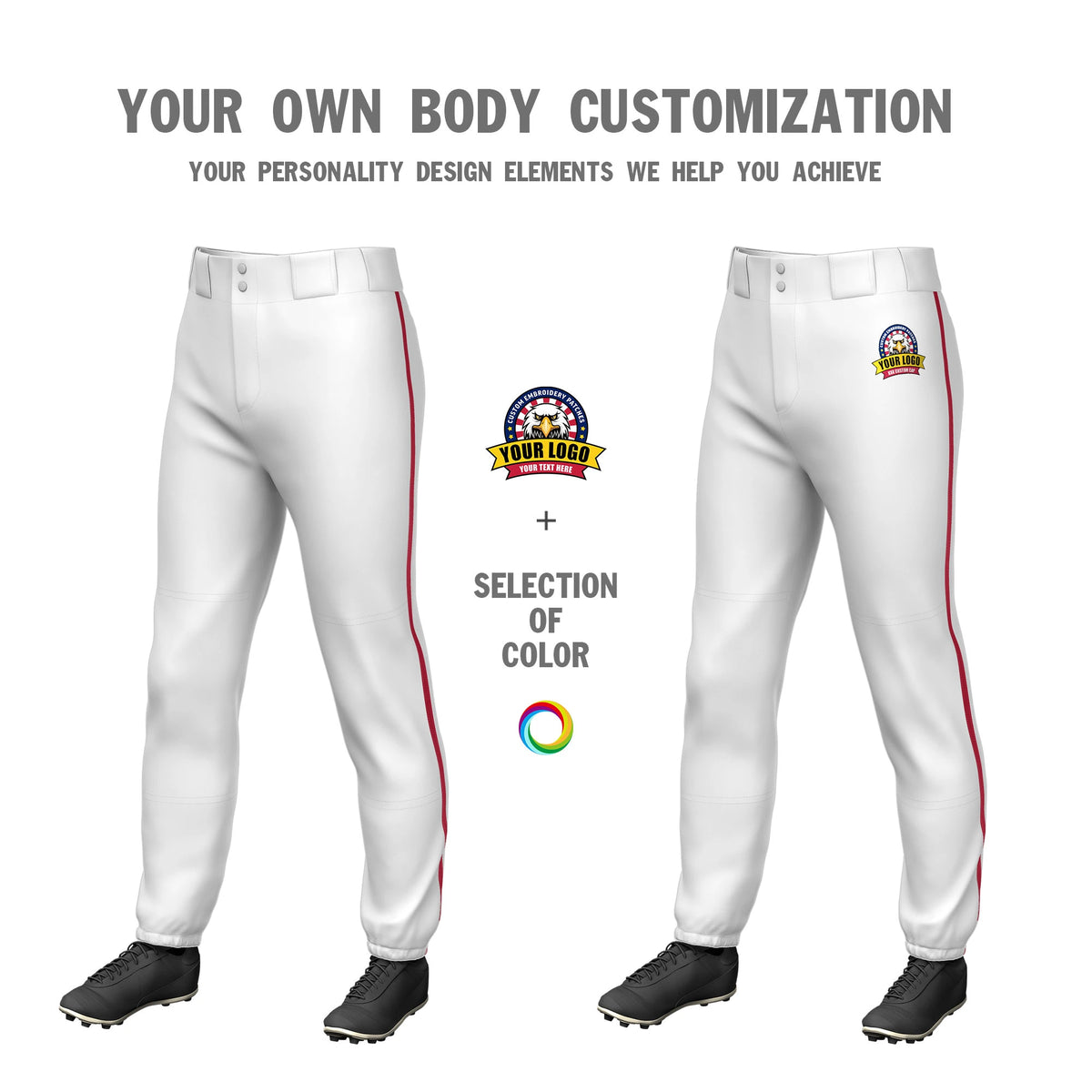 Custom White Red Classic Fit Stretch Practice Pull-up Baseball Pants