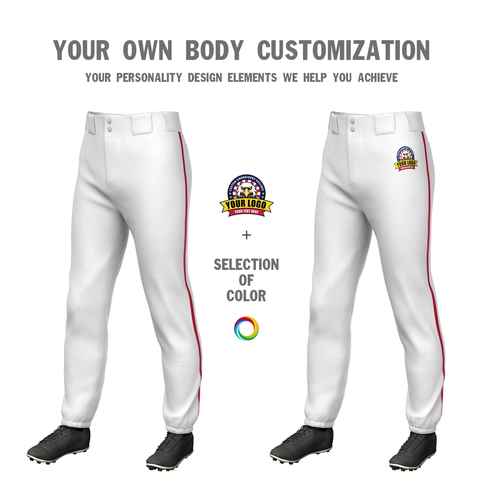 Custom White Red Classic Fit Stretch Practice Pull-up Baseball Pants