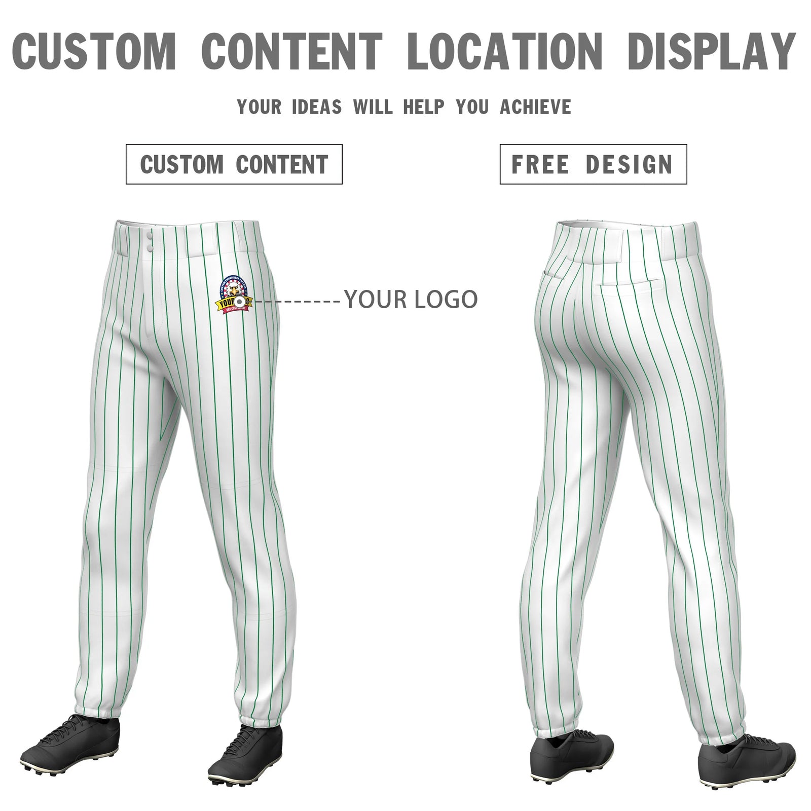 Custom White Kelly Green Pinstripe Fit Stretch Practice Pull-up Baseball Pant