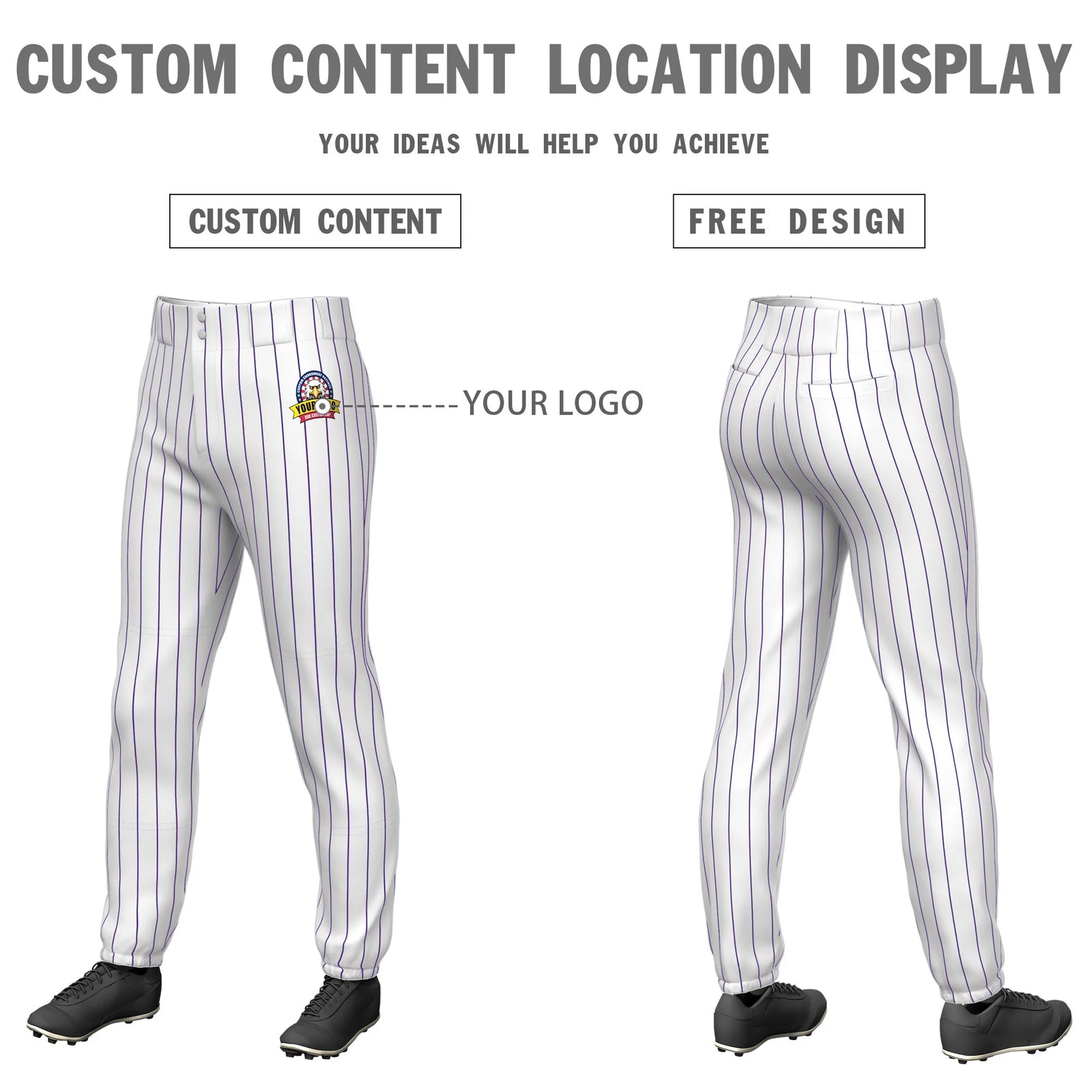 Custom White Purple Pinstripe Fit Stretch Practice Pull-up Baseball Pant