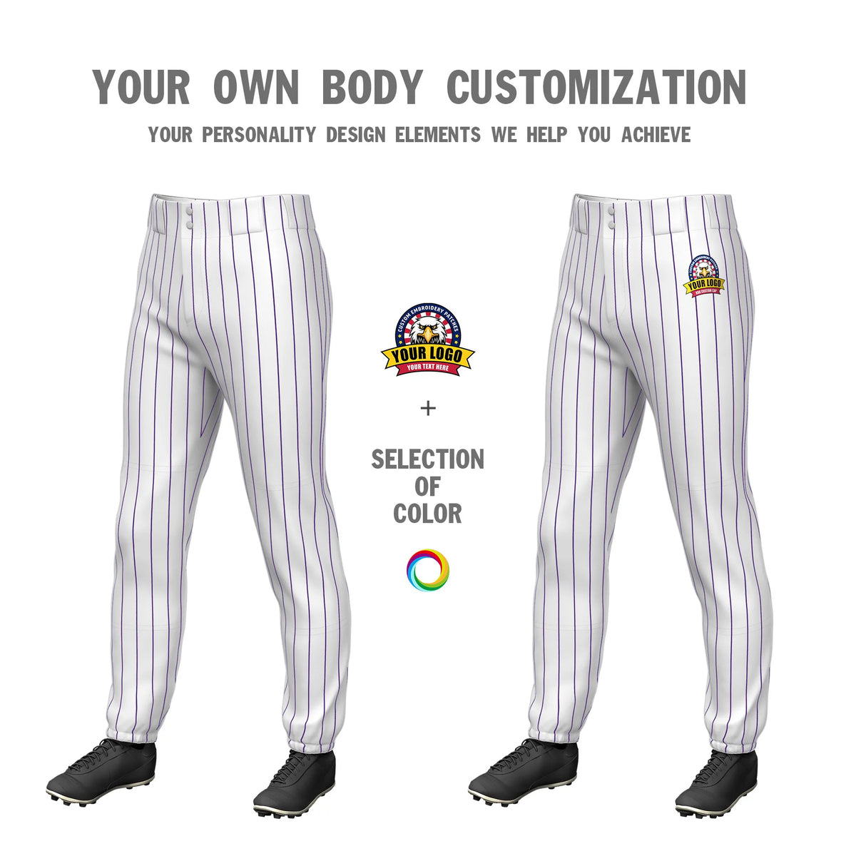 Custom White Purple Pinstripe Fit Stretch Practice Pull-up Baseball Pant