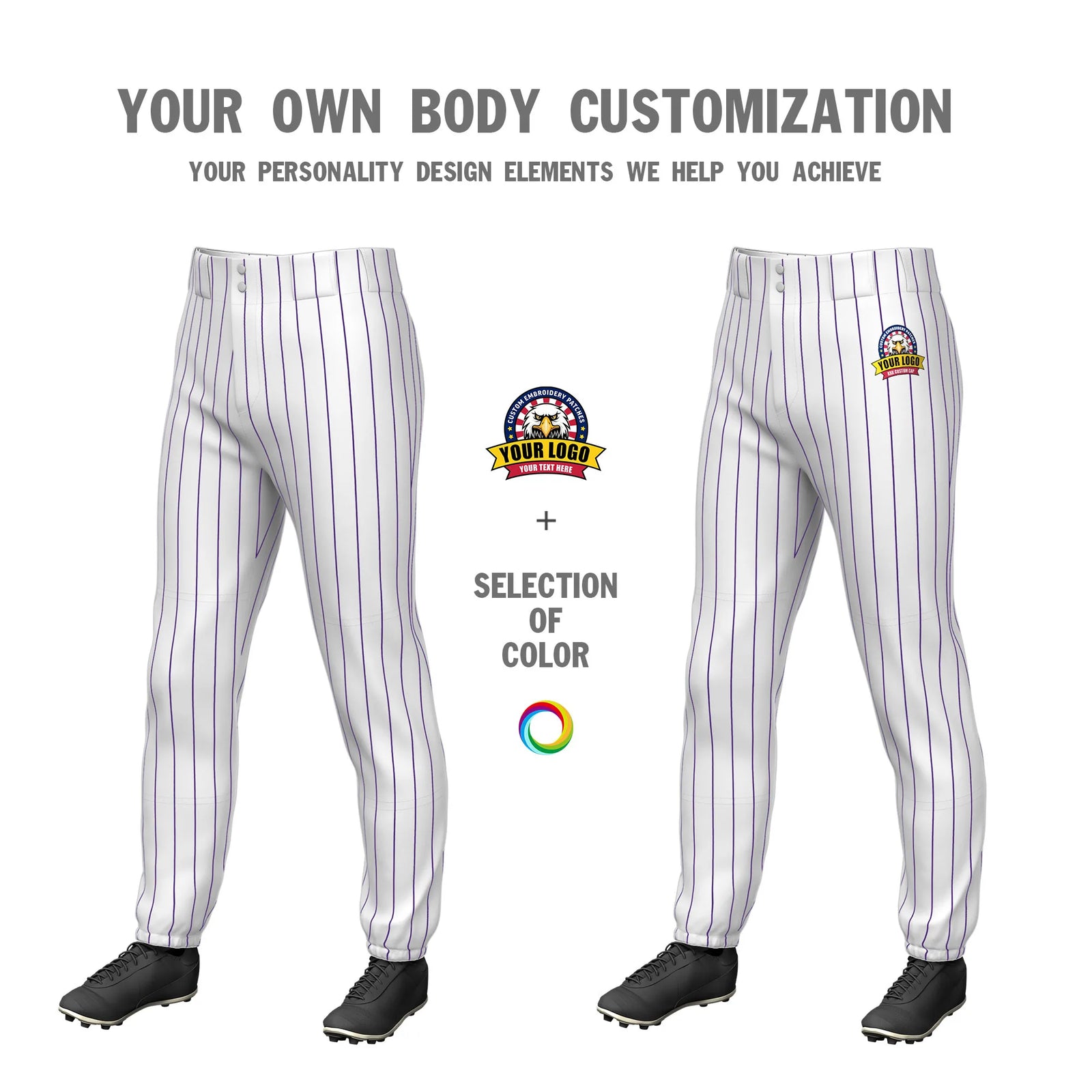 Custom White Purple Pinstripe Fit Stretch Practice Pull-up Baseball Pant
