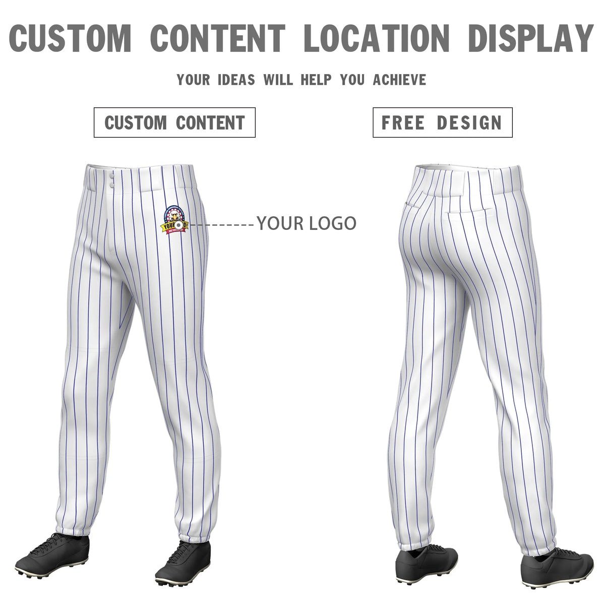 Custom White Royal Blue Pinstripe Fit Stretch Practice Pull-up Baseball Pant