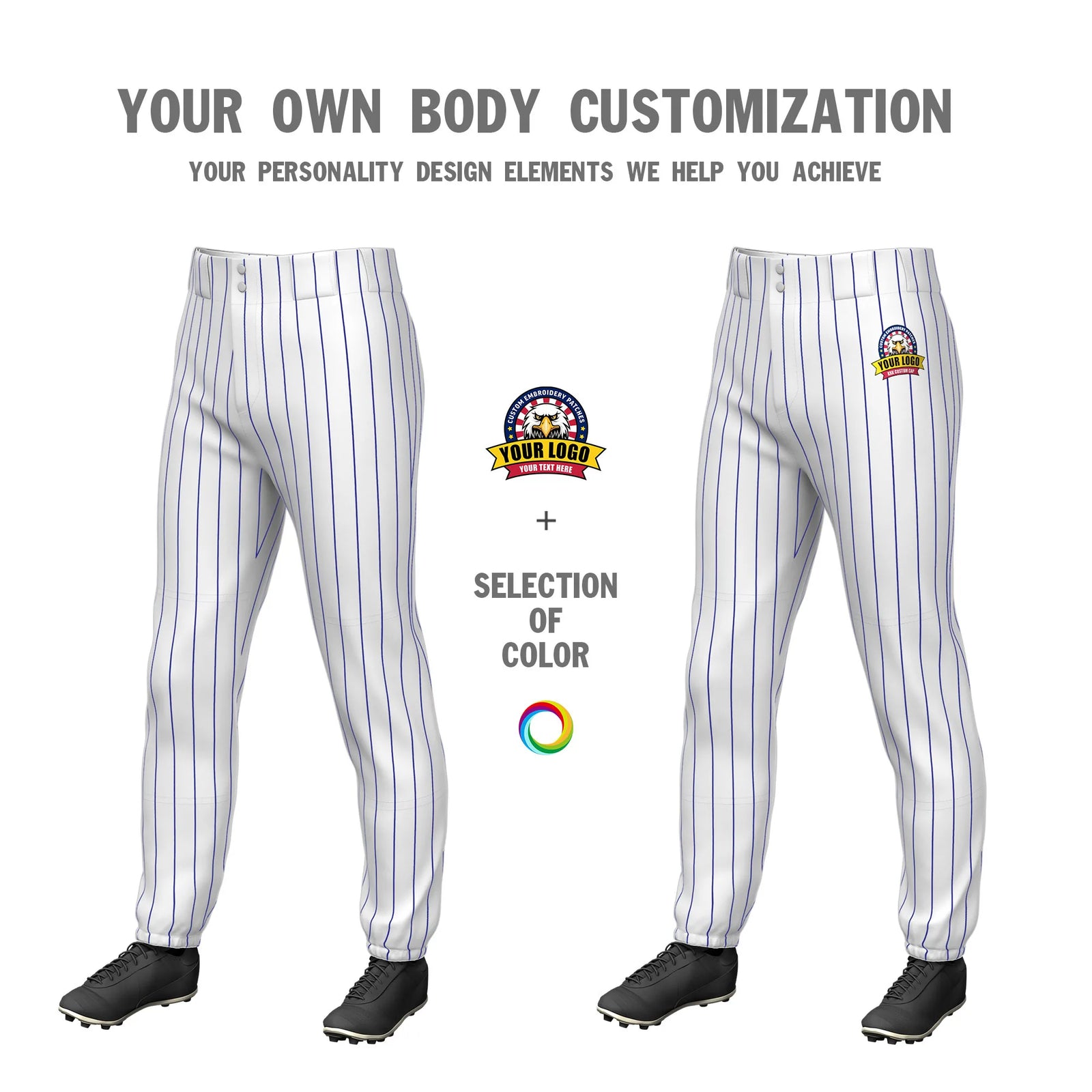 Custom White Royal Blue Pinstripe Fit Stretch Practice Pull-up Baseball Pant
