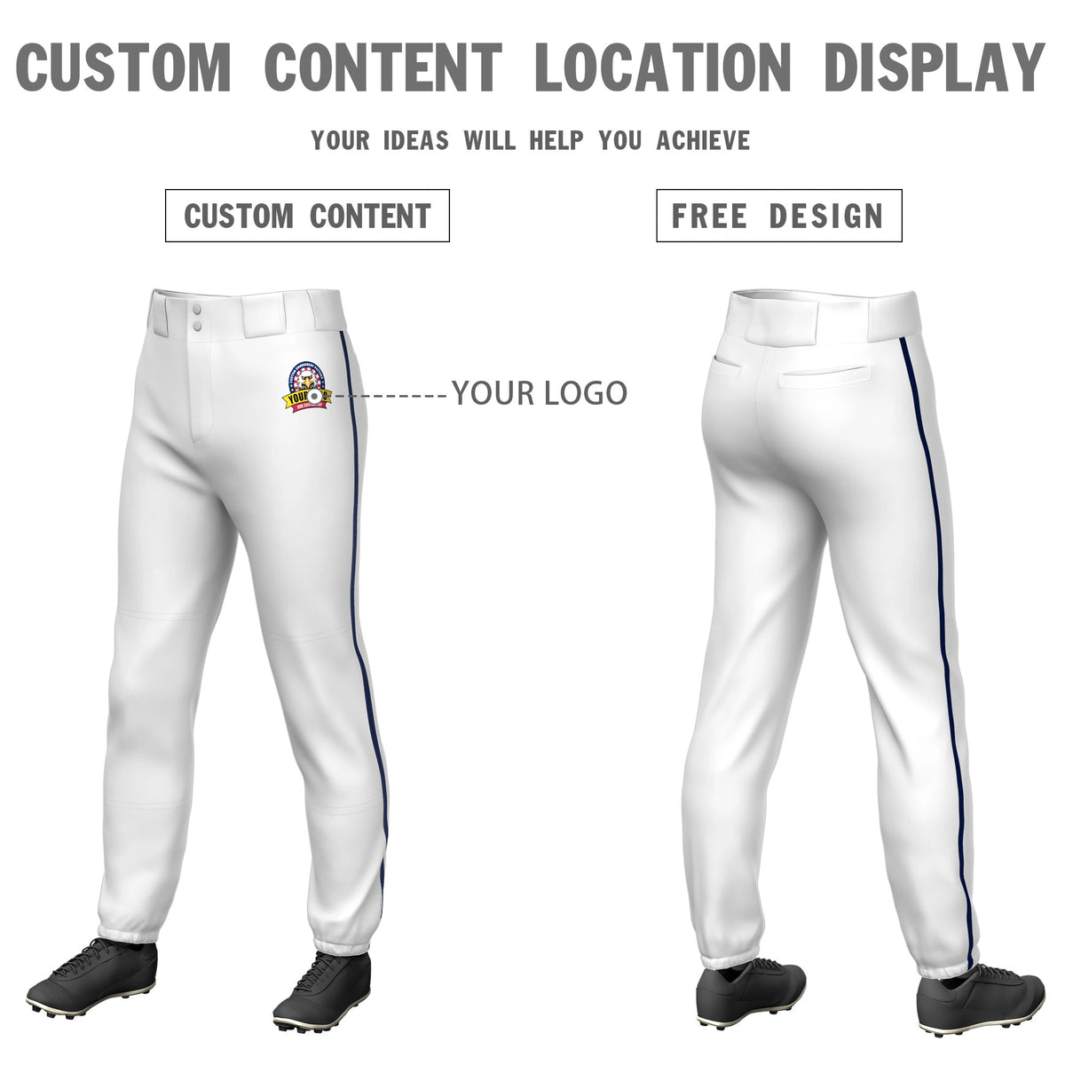 Custom White Navy Classic Fit Stretch Practice Pull-up Baseball Pants