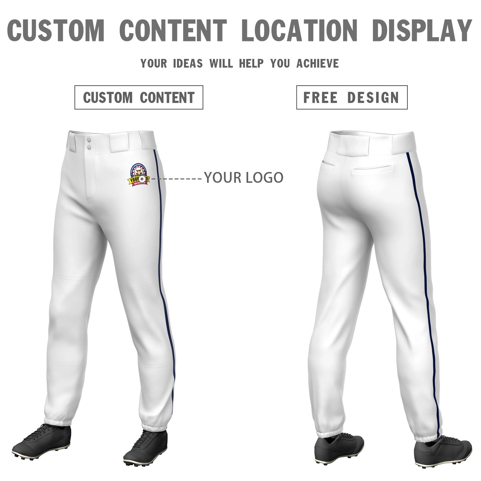 Custom White Navy Classic Fit Stretch Practice Pull-up Baseball Pants