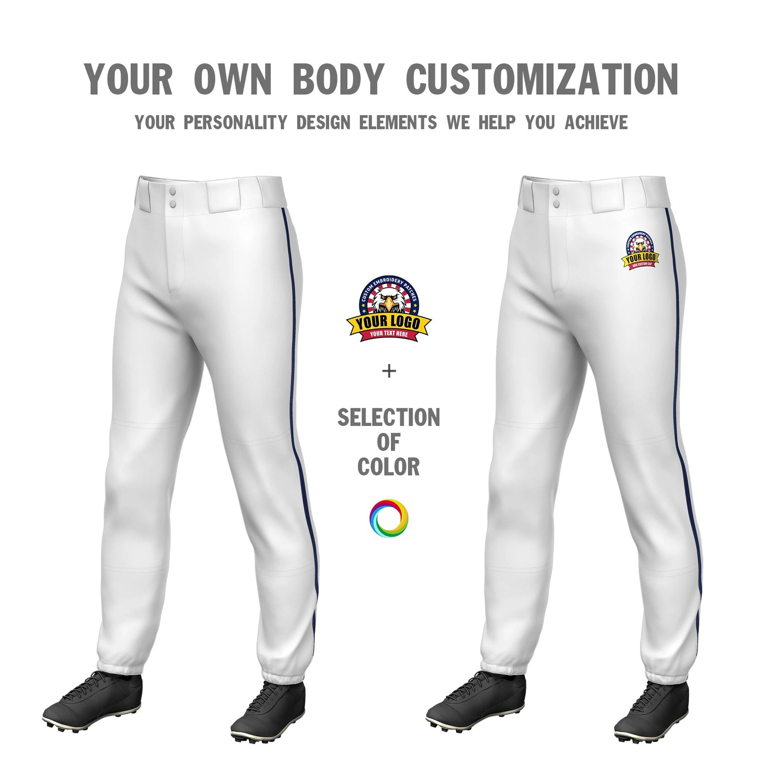 Custom White Navy Classic Fit Stretch Practice Pull-up Baseball Pants