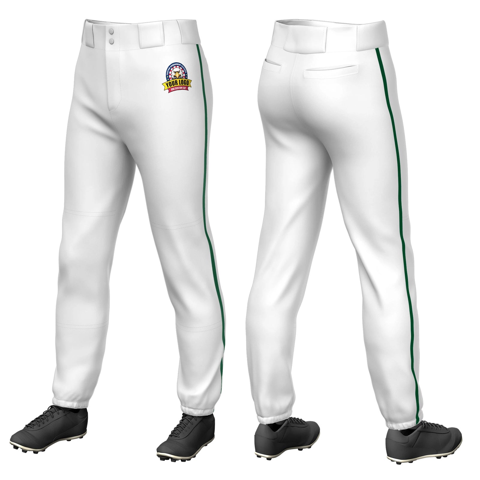 Custom White Kelly Green Classic Fit Stretch Practice Pull-up Baseball Pants