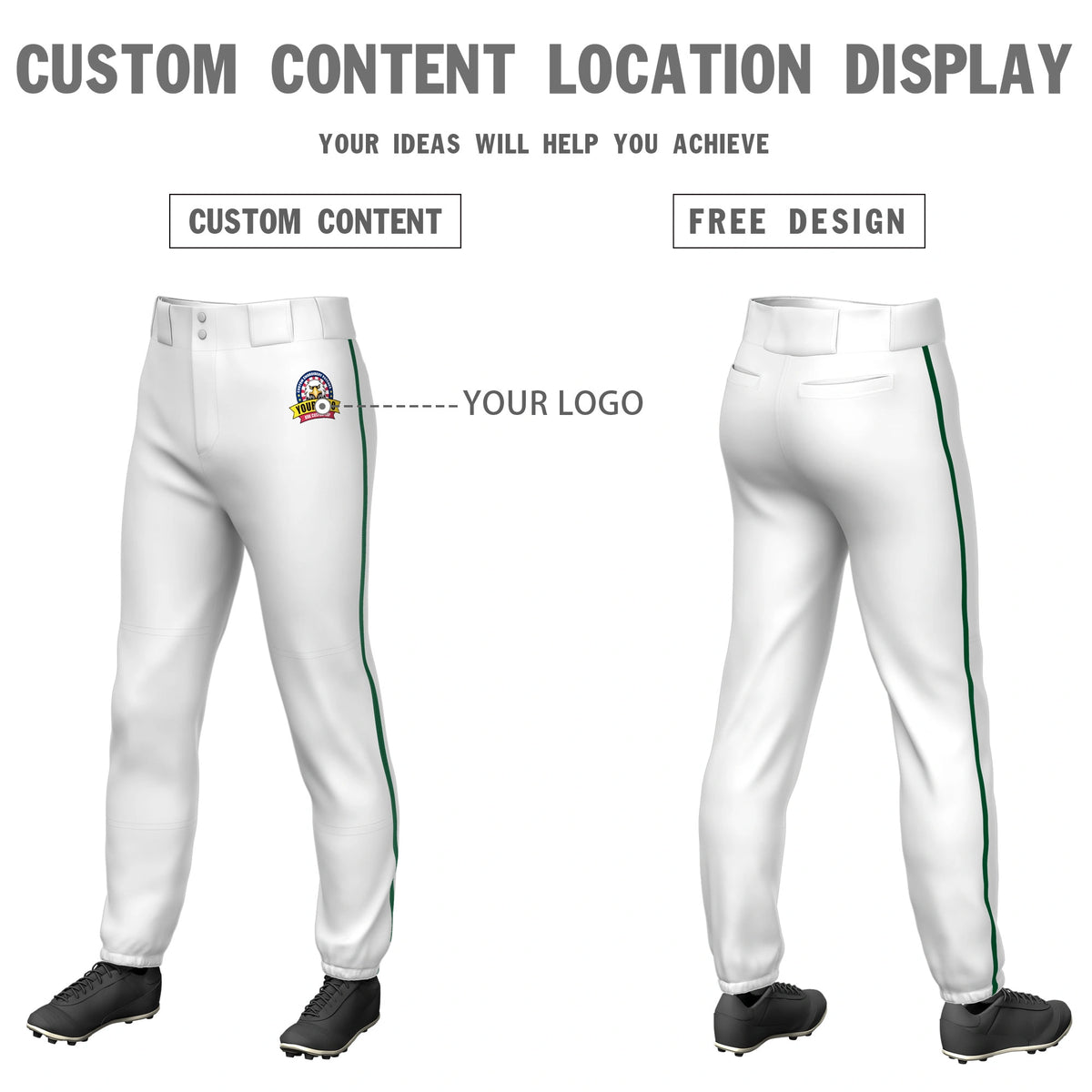 Custom White Kelly Green Classic Fit Stretch Practice Pull-up Baseball Pants