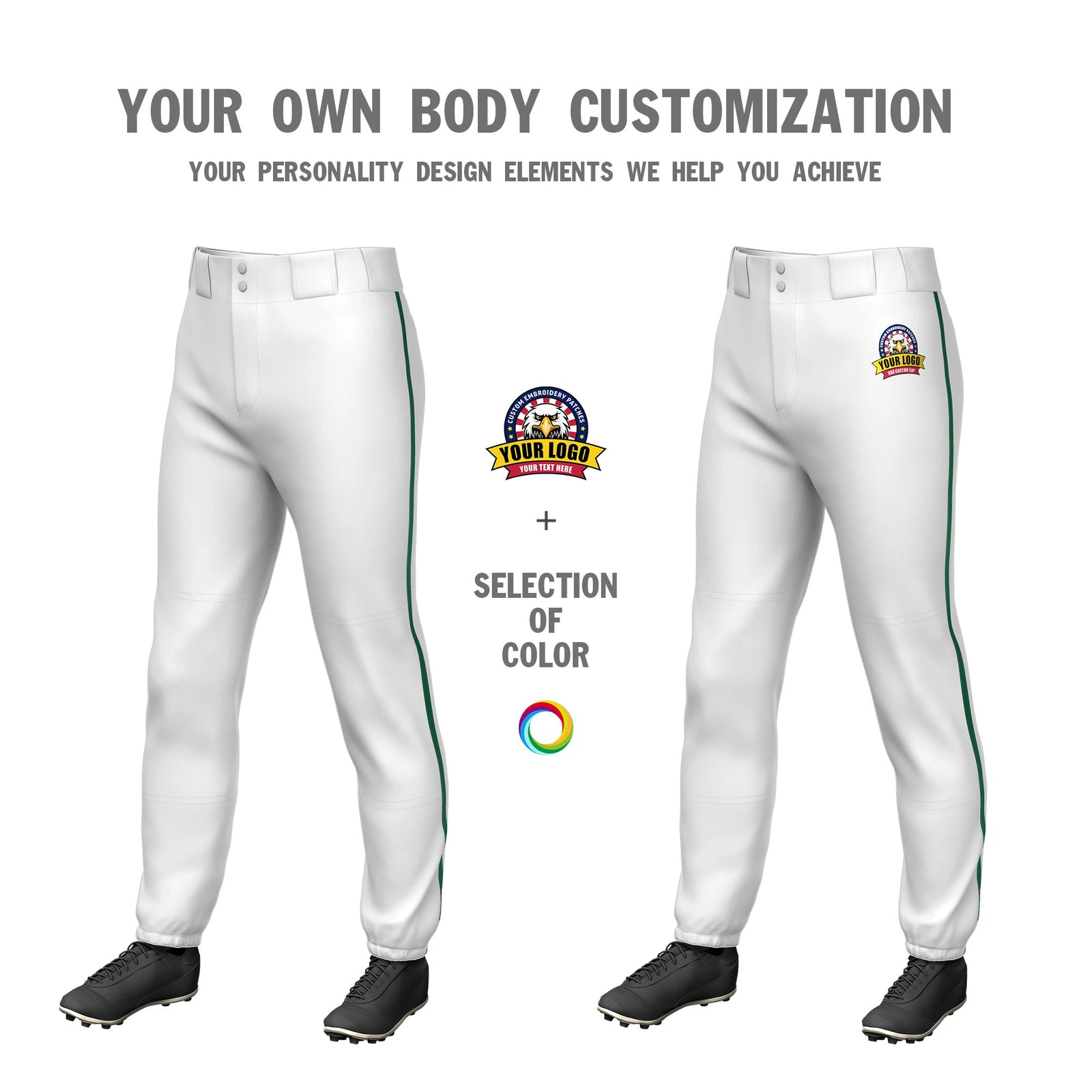 Custom White Kelly Green Classic Fit Stretch Practice Pull-up Baseball Pants