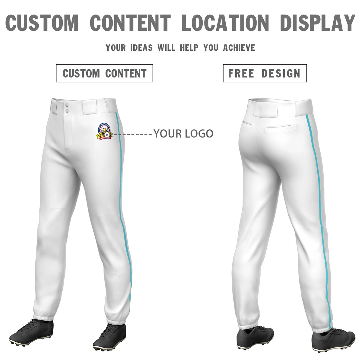 Custom White Sky Blue Classic Fit Stretch Practice Pull-up Baseball Pants