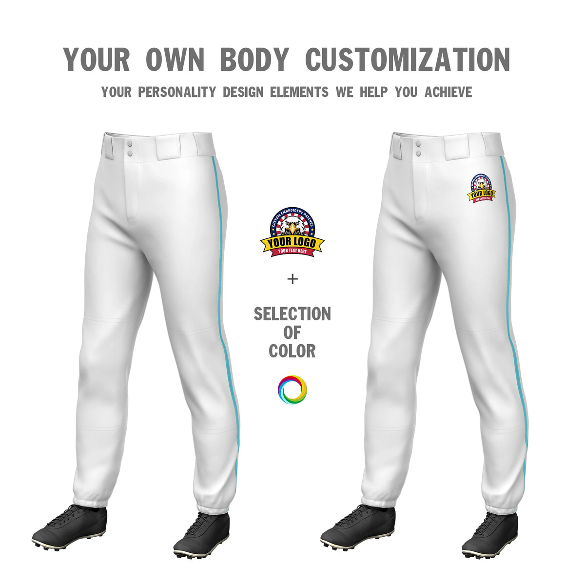 Custom White Sky Blue Classic Fit Stretch Practice Pull-up Baseball Pants