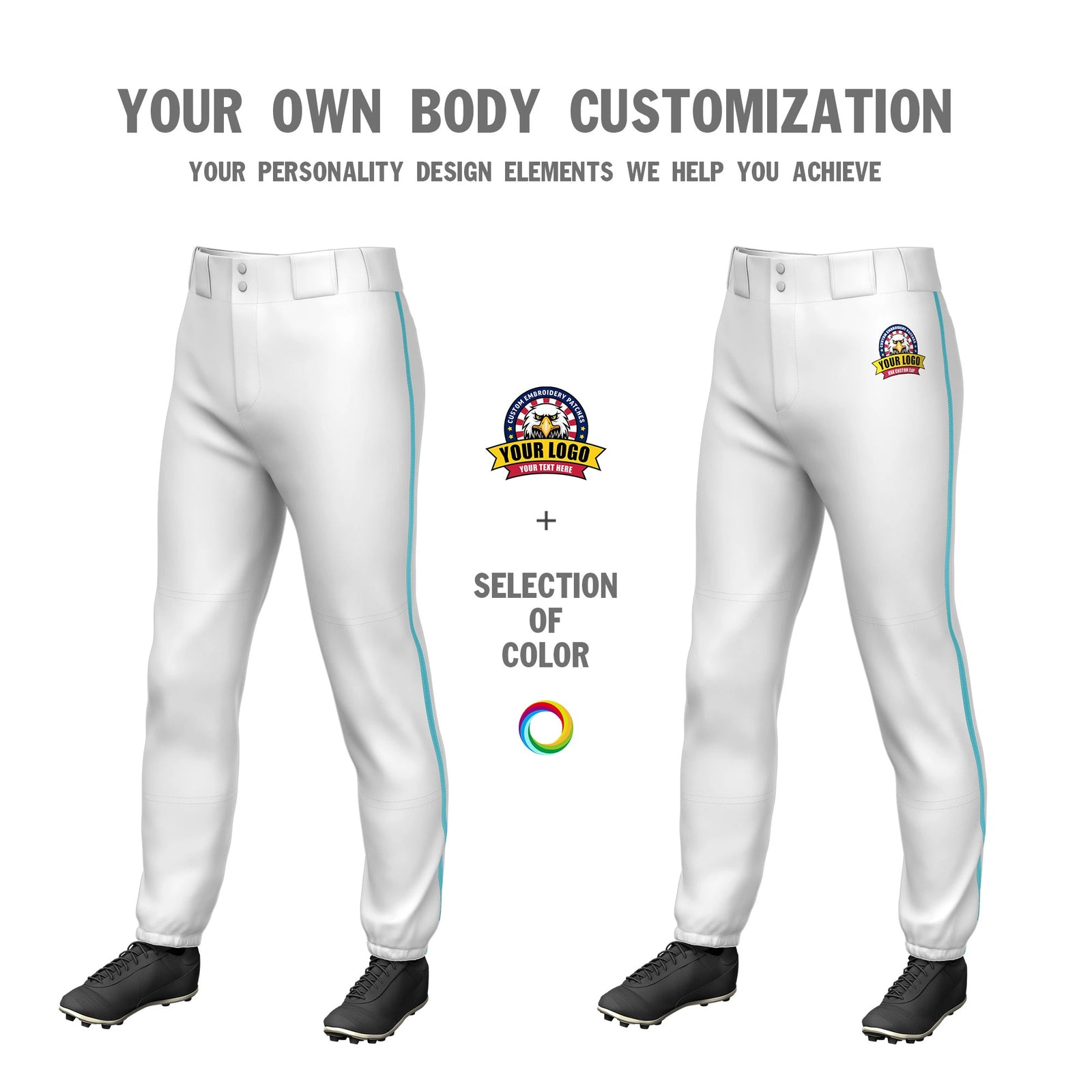 Custom White Sky Blue Classic Fit Stretch Practice Pull-up Baseball Pants