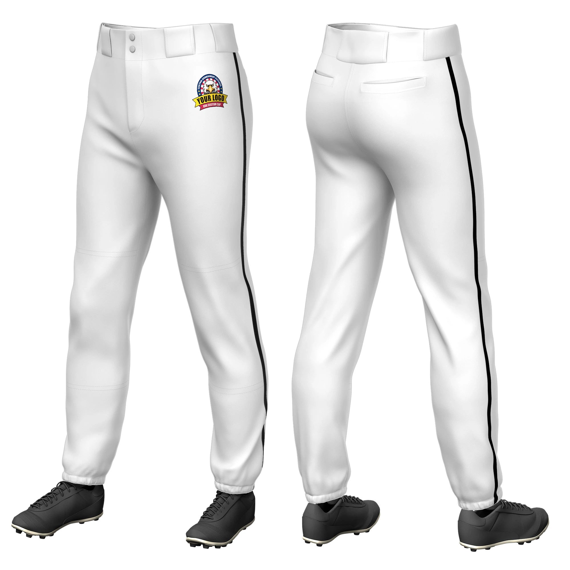 Custom White Black Classic Fit Stretch Practice Pull-up Baseball Pants