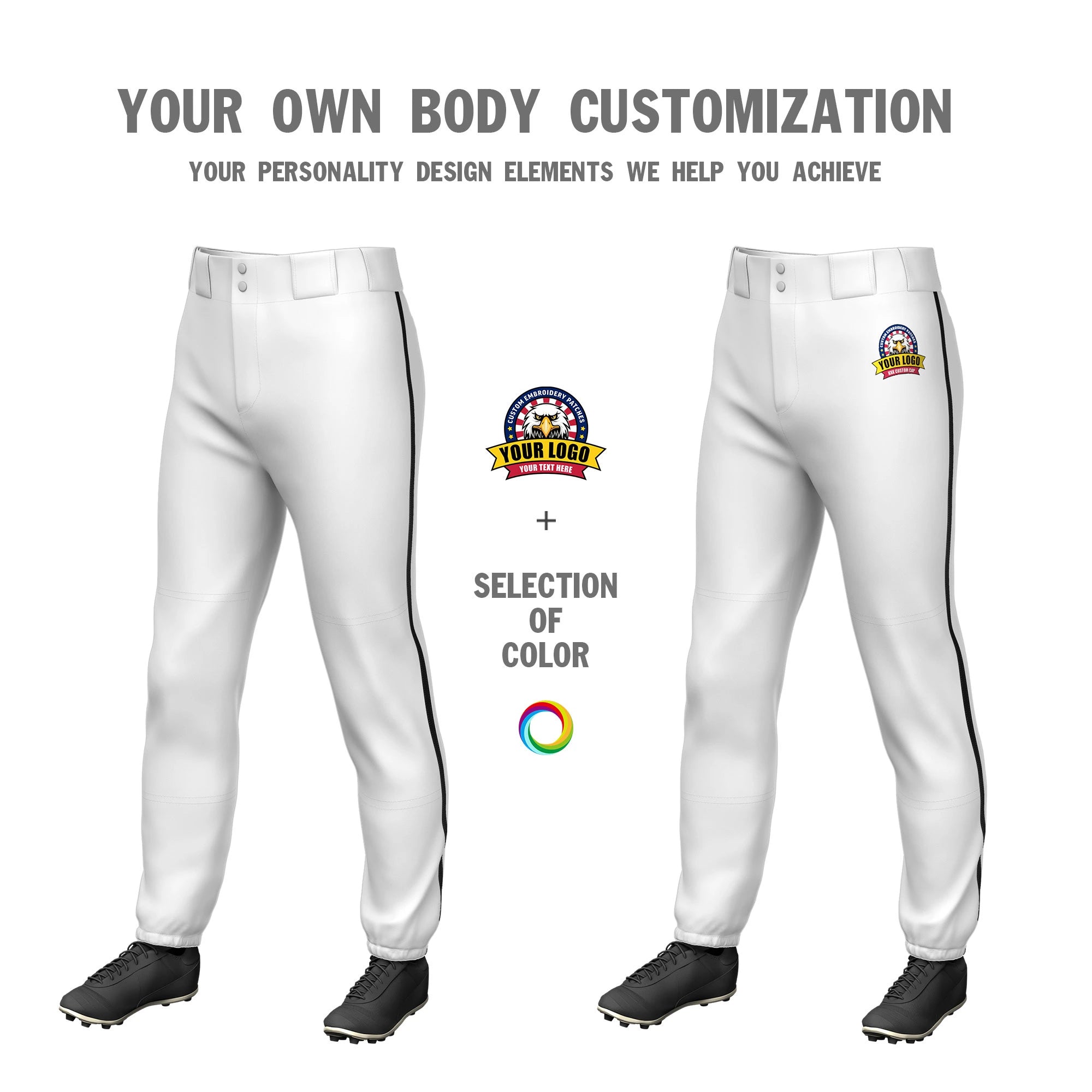 Custom White Black Classic Fit Stretch Practice Pull-up Baseball Pants