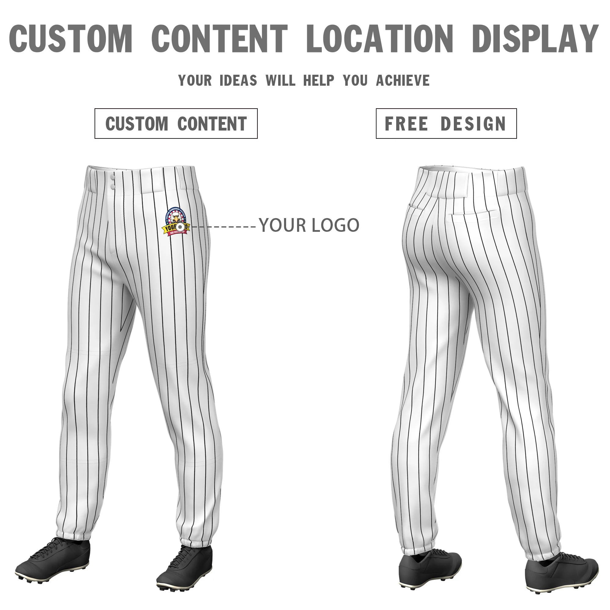 Custom White Black Pinstripe Fit Stretch Practice Pull-up Baseball Pant