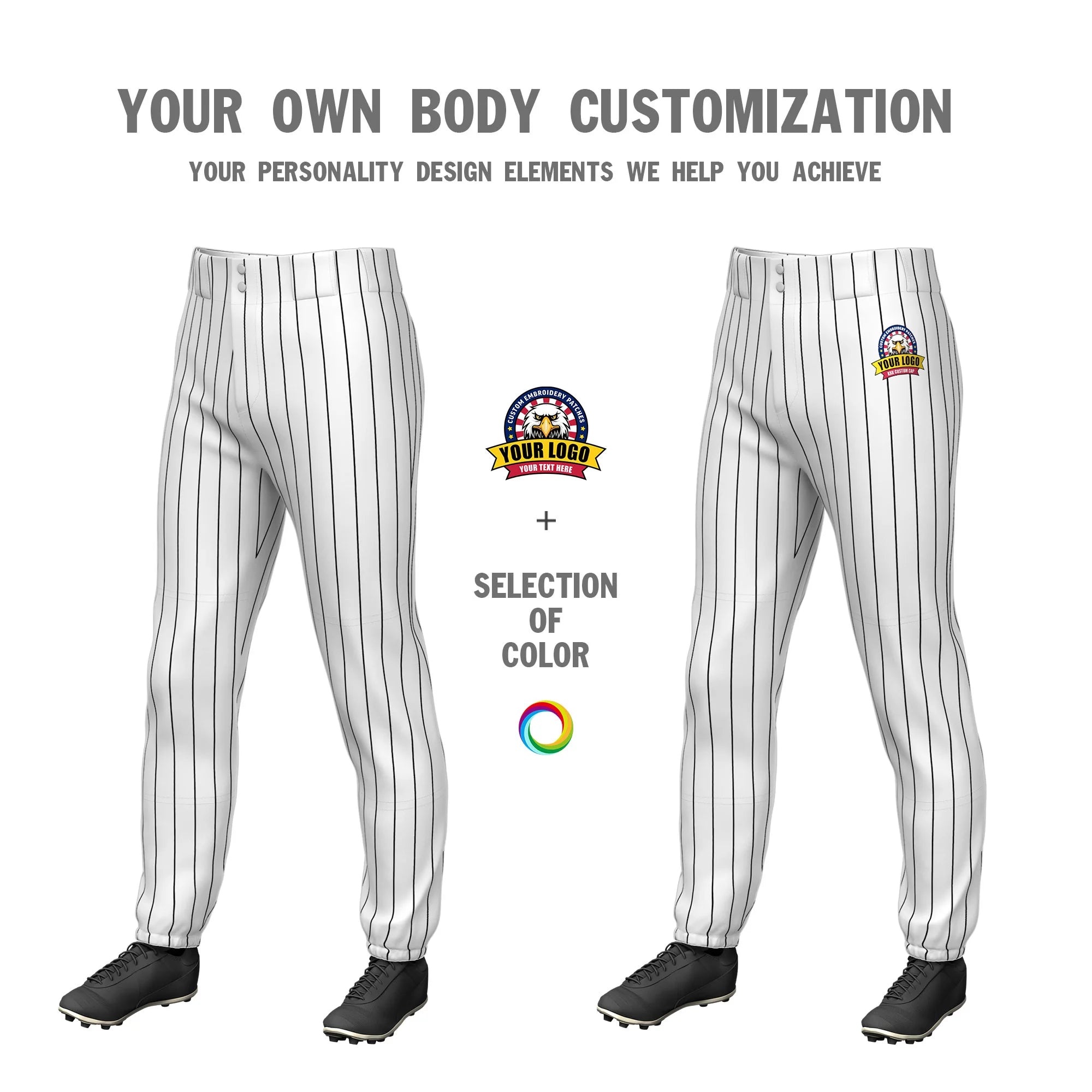 Custom White Black Pinstripe Fit Stretch Practice Pull-up Baseball Pant